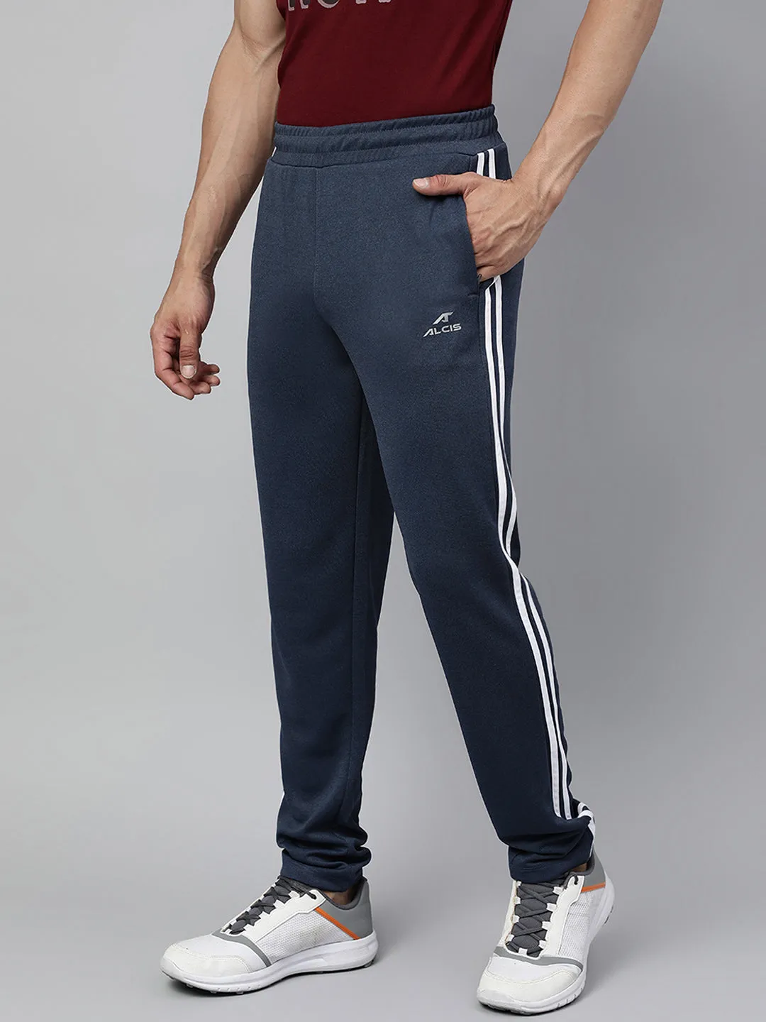 Alcis Men's Dark Blue Anti-Static Slim-Fit Training Track Pants