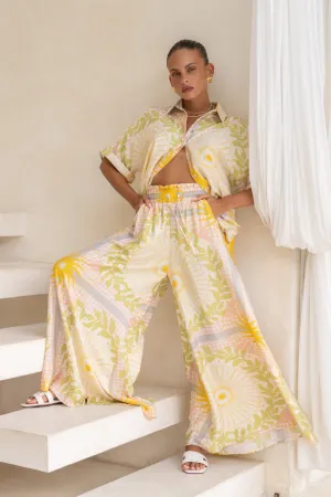 Aurea Yellow Pink Abstract Wide Leg Pants