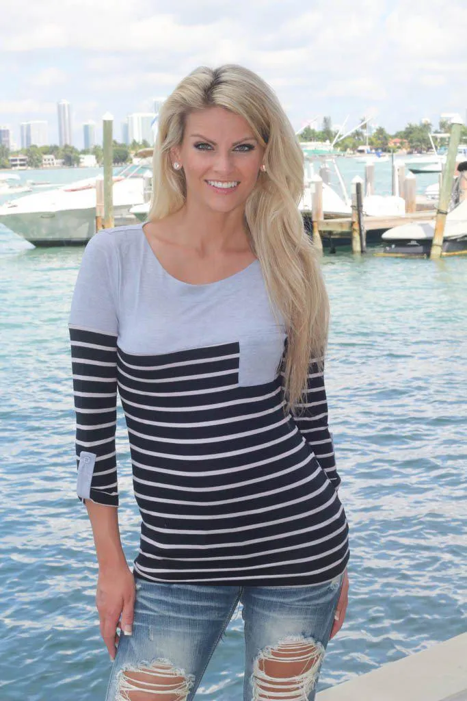 Black And Gray Striped Top