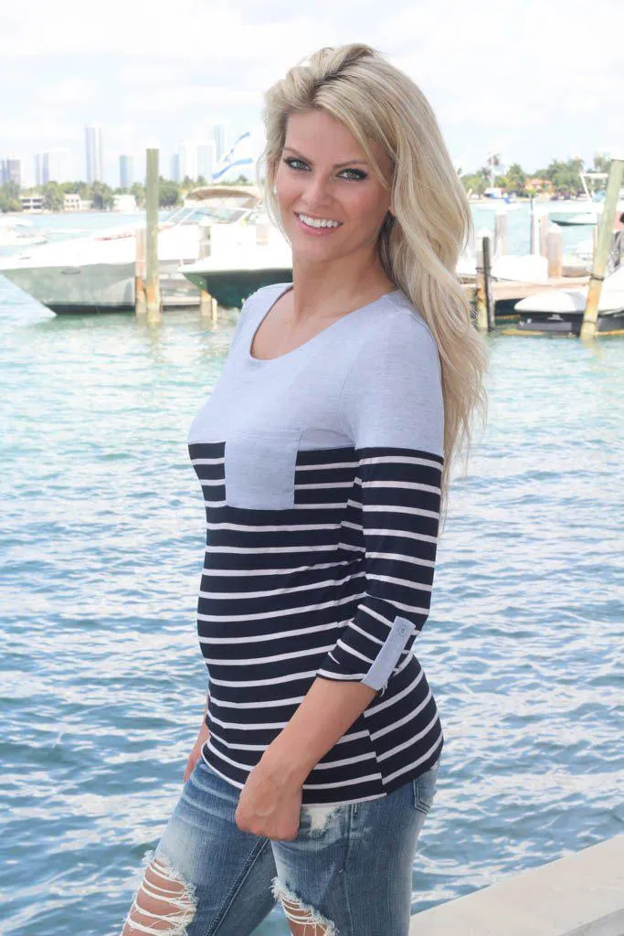 Black And Gray Striped Top