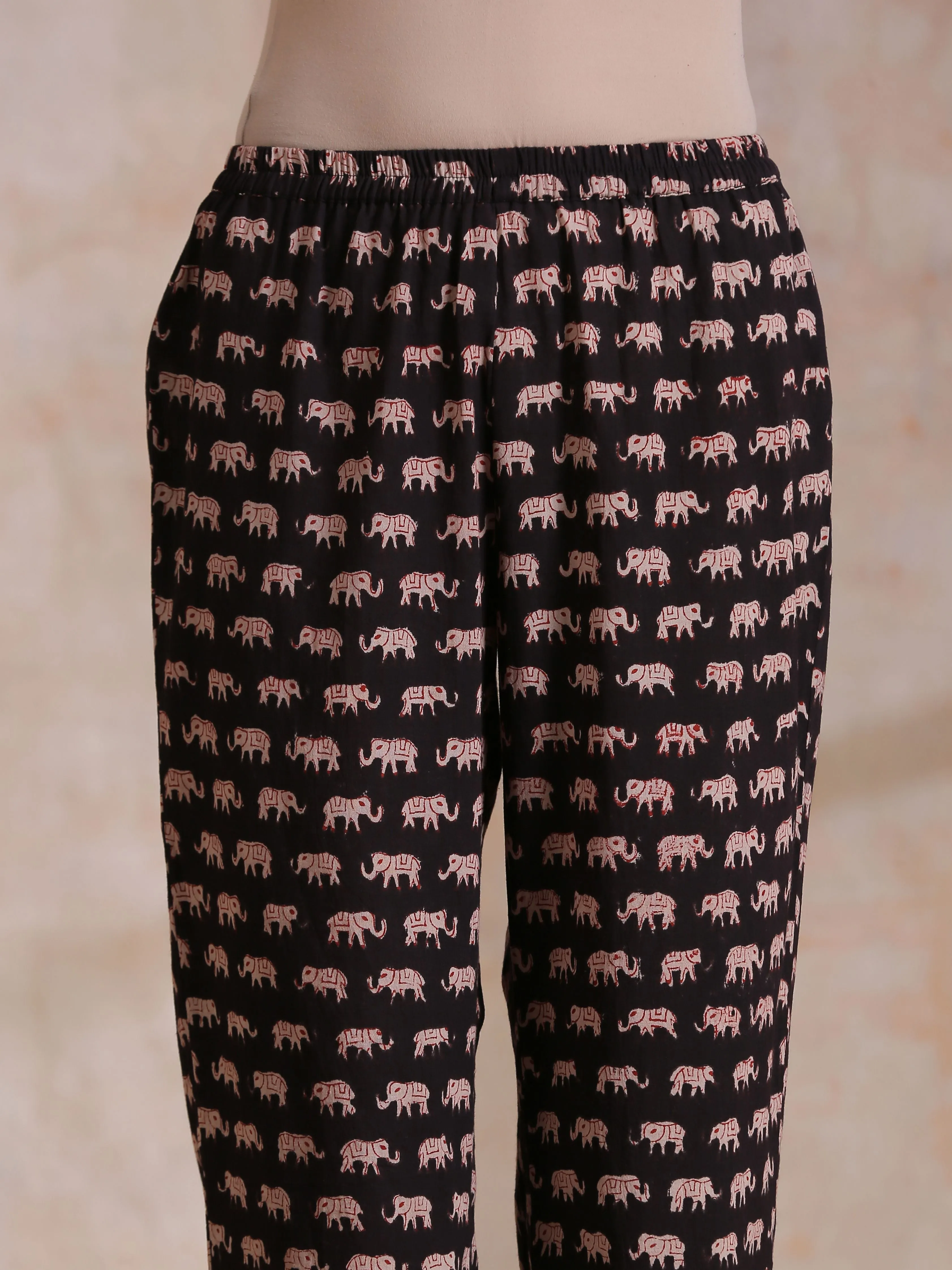 Black Elephant Bagru Print Cotton Kaftan Co-Ord Set