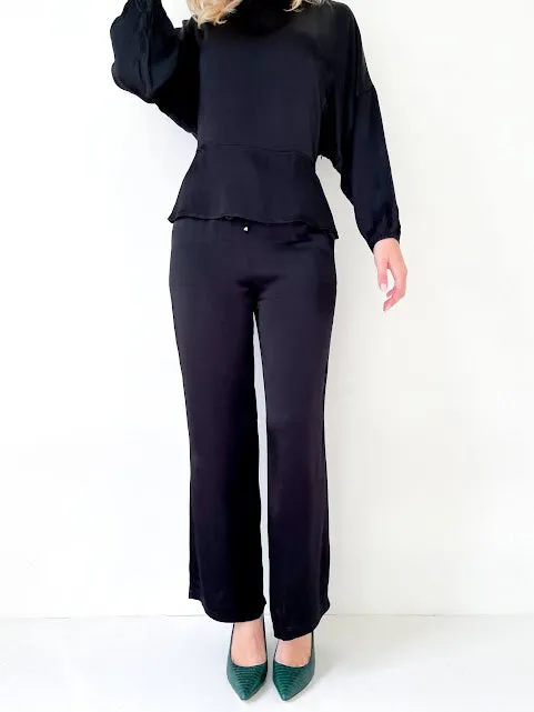 Black Lyocell Drawstring Easy Pants