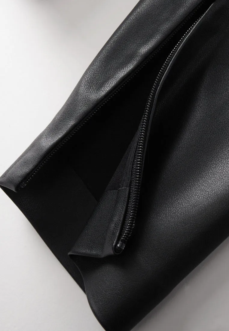 Black Vegan Leather High Neck Top