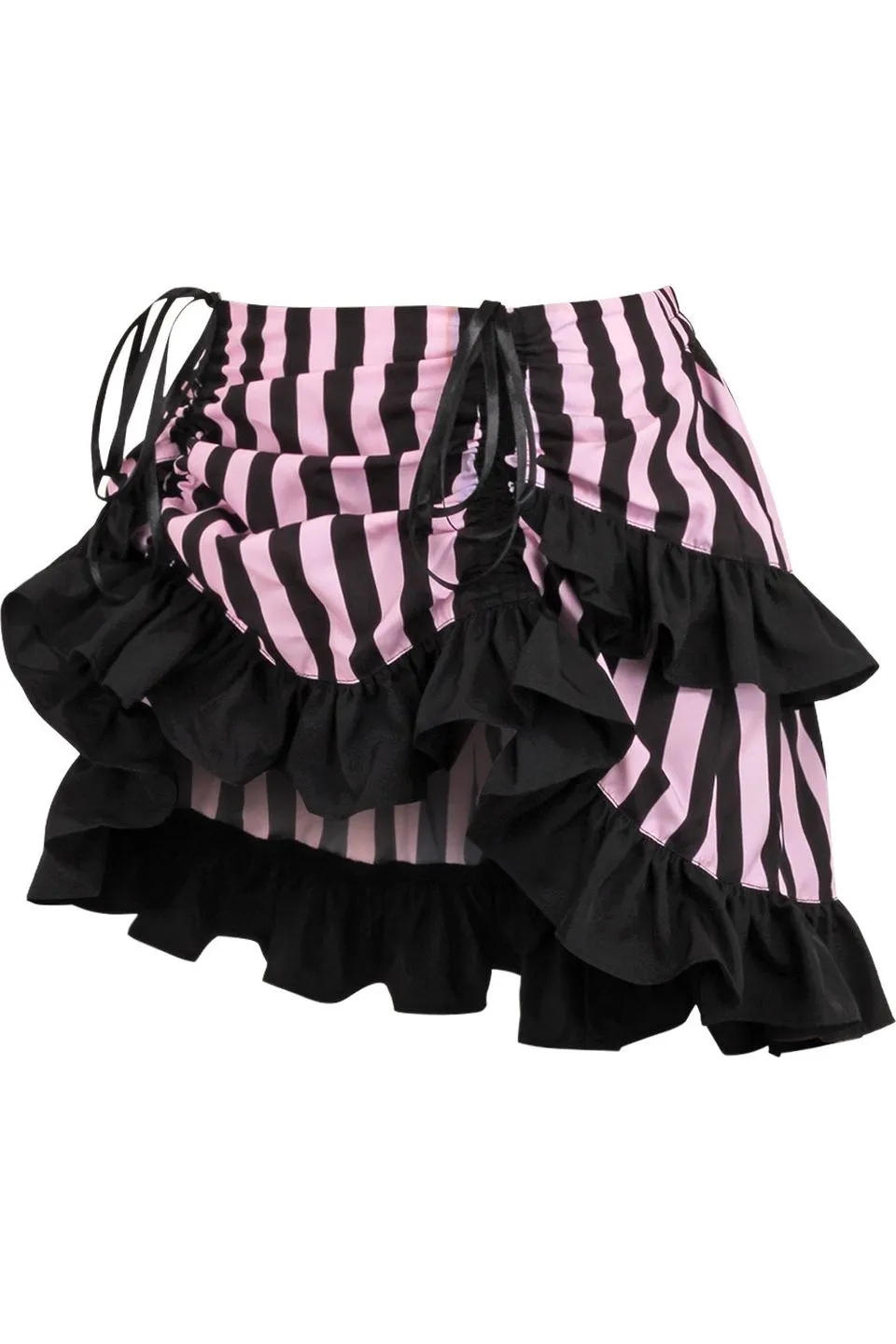 Black/Pink Striped Ruched Bustle Skirt