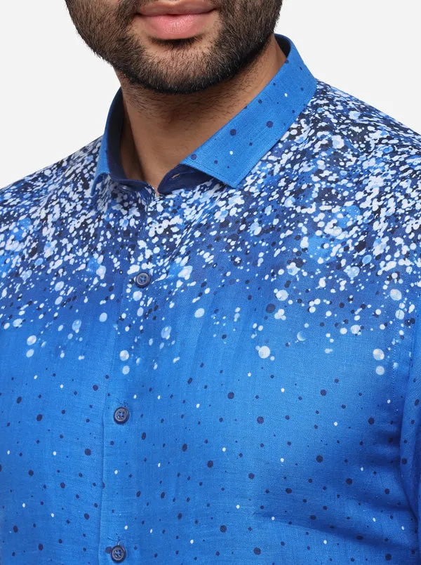 Blue Printed Slim Fit Party Wear Shirt | JB Studio