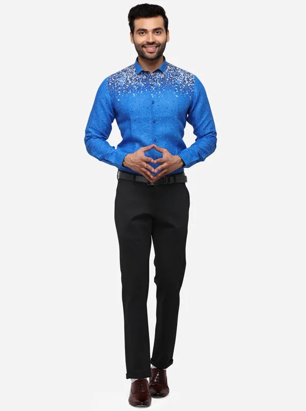 Blue Printed Slim Fit Party Wear Shirt | JB Studio