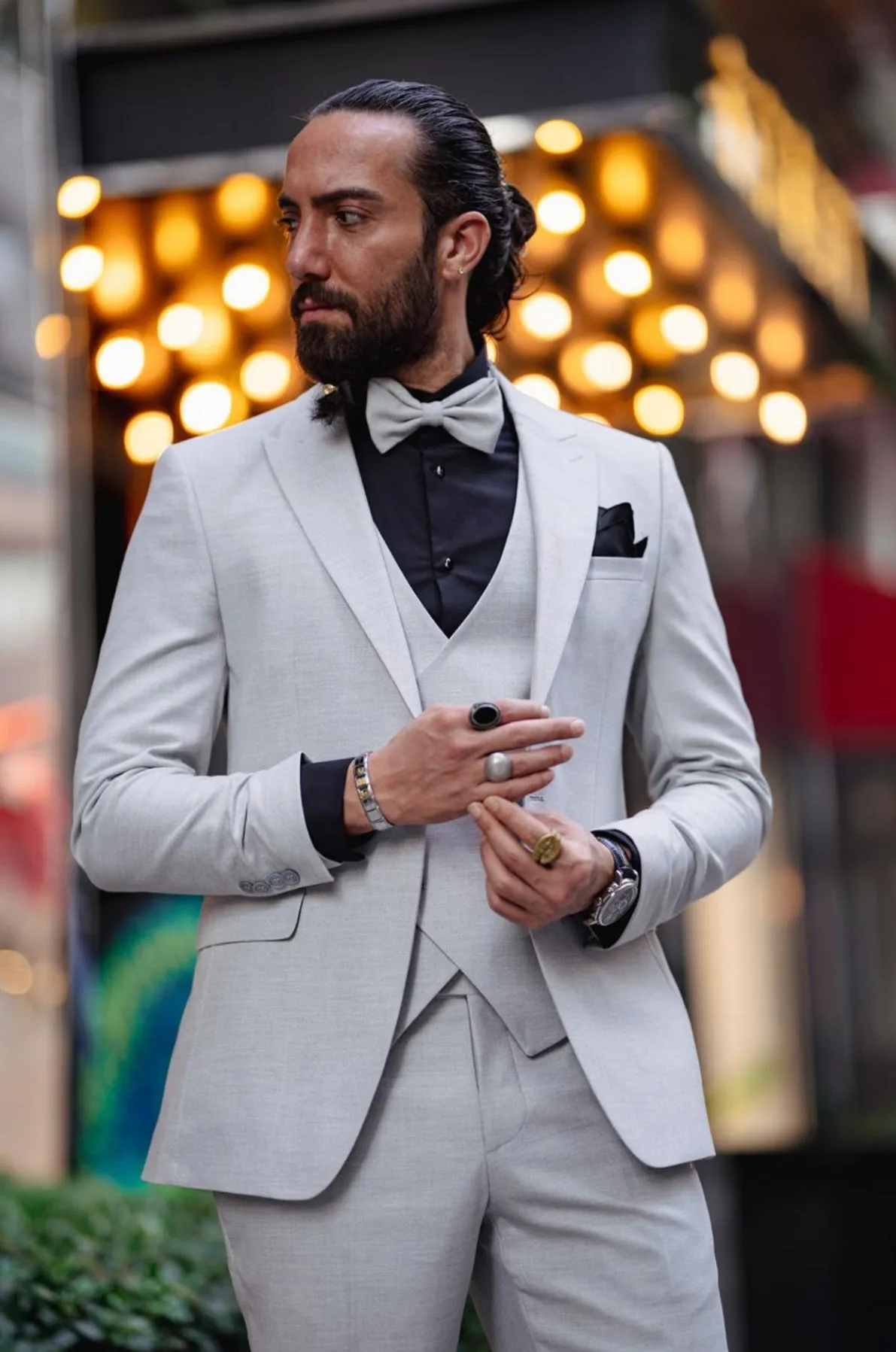 Bojoni Matera Gray Slim Fit Peak Lapel Tuxedo