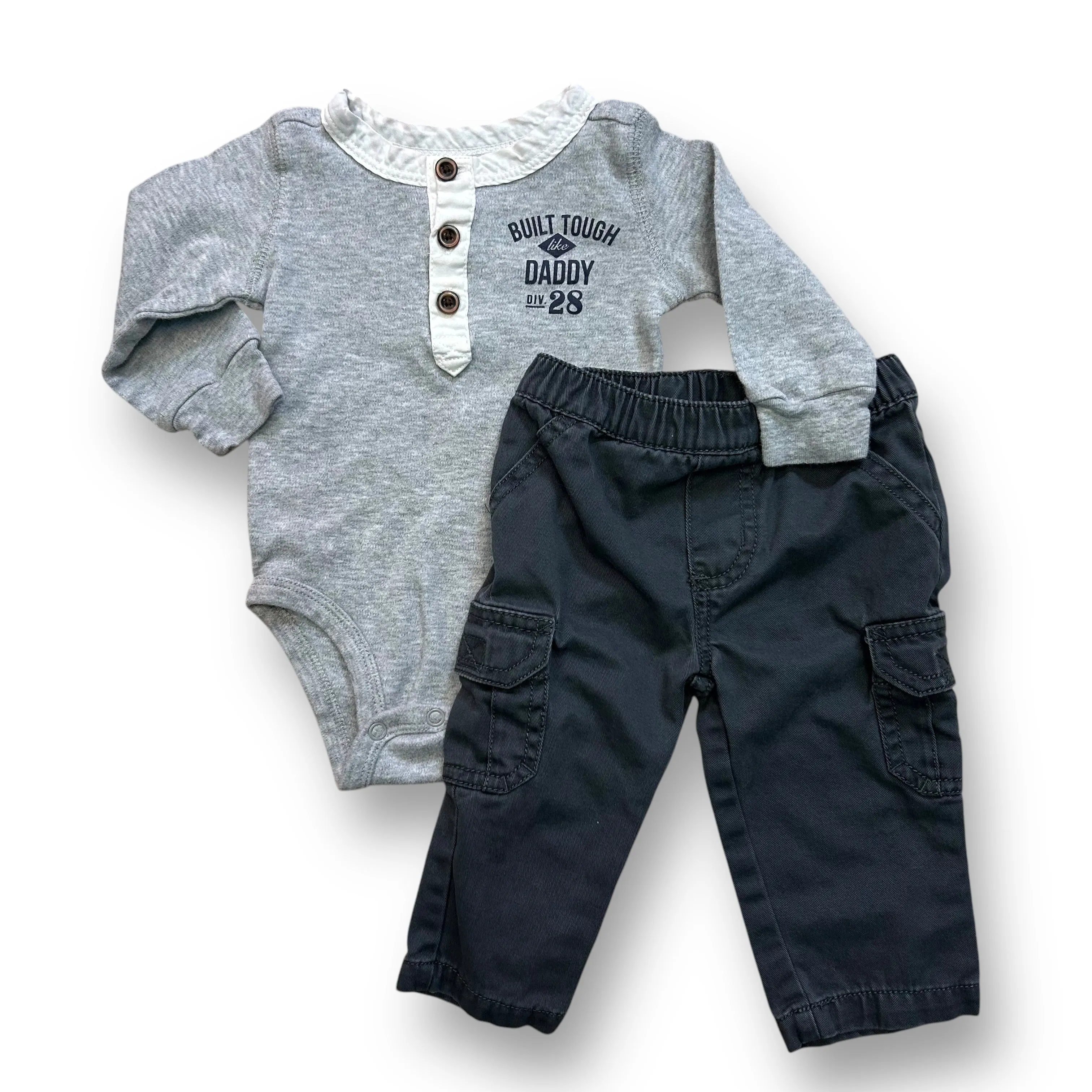 Boys Carter's Size 6 Months Dark Gray Khaki Pants & Bodysuit Outfit