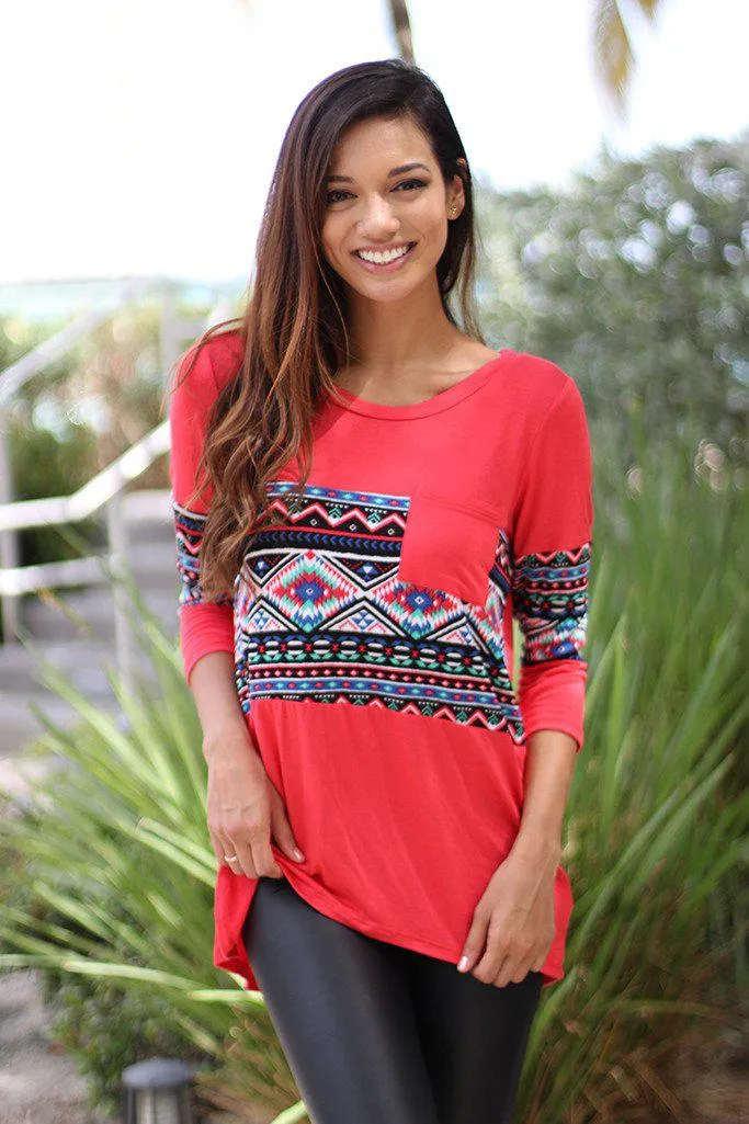 Coral Printed Top