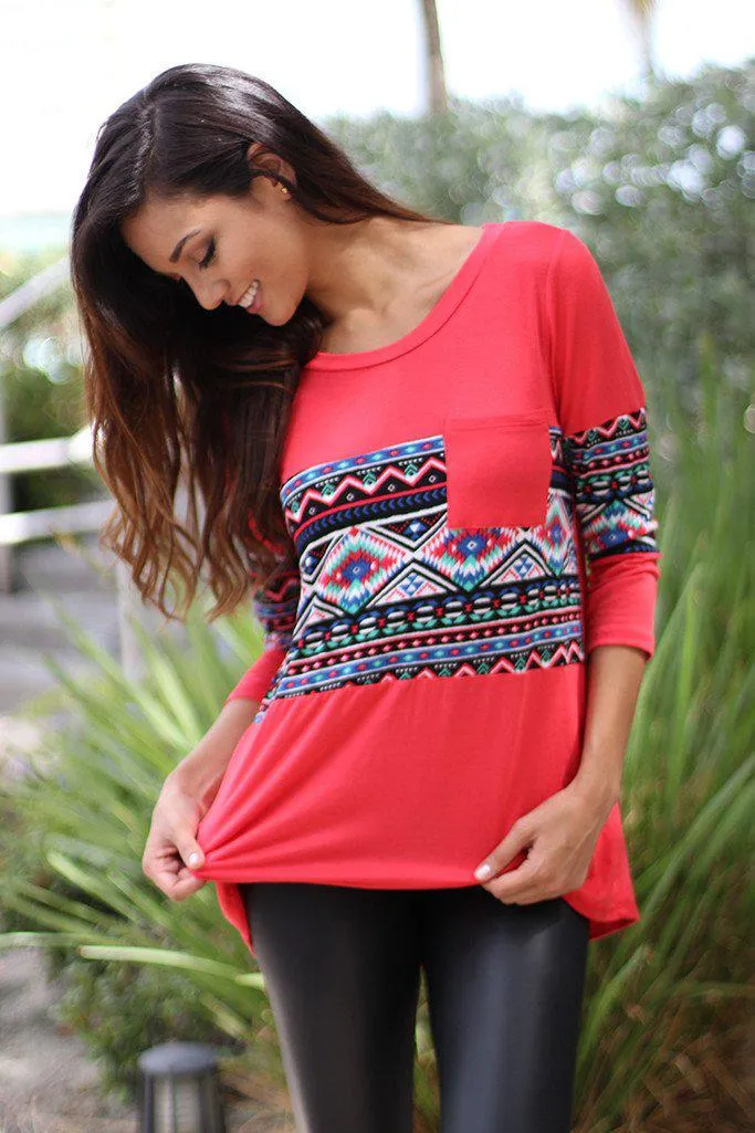 Coral Printed Top