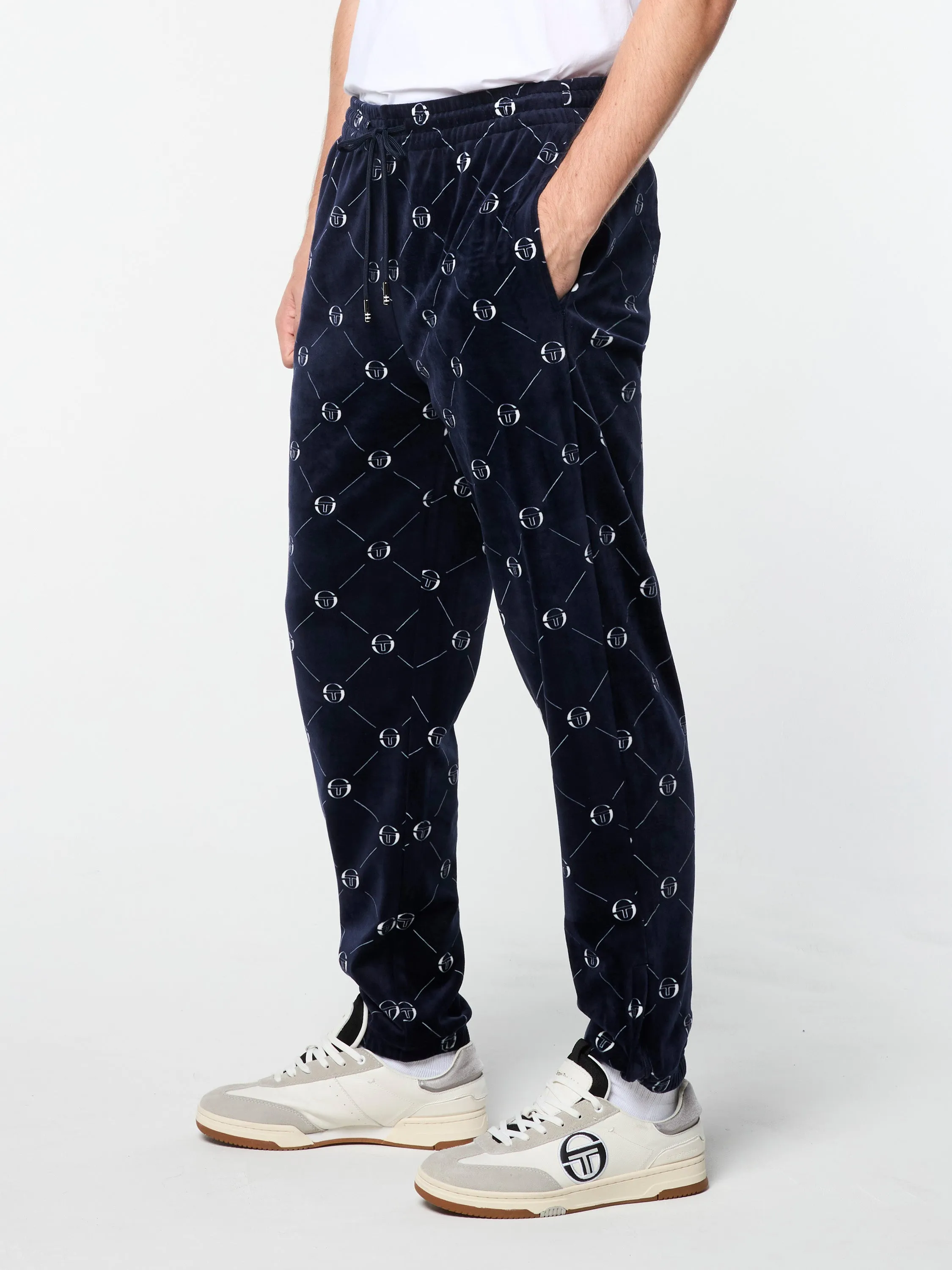 Cosimo Velour Track Pant- Maritime Blue