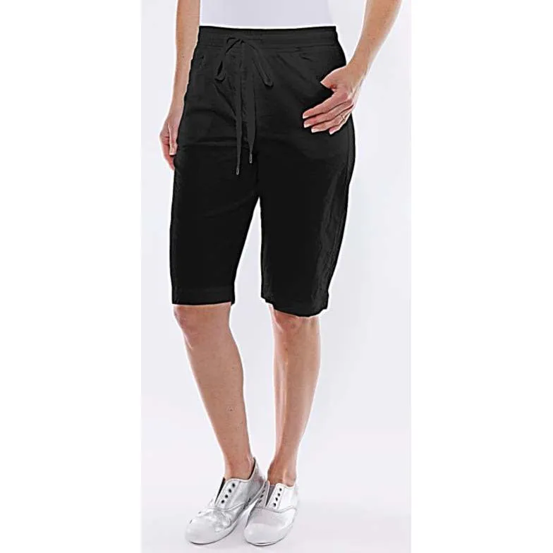 Crushed Drawstring Shorts by Café Latte - Black