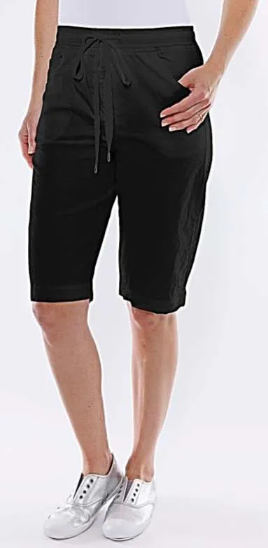 Crushed Drawstring Shorts by Café Latte - Black