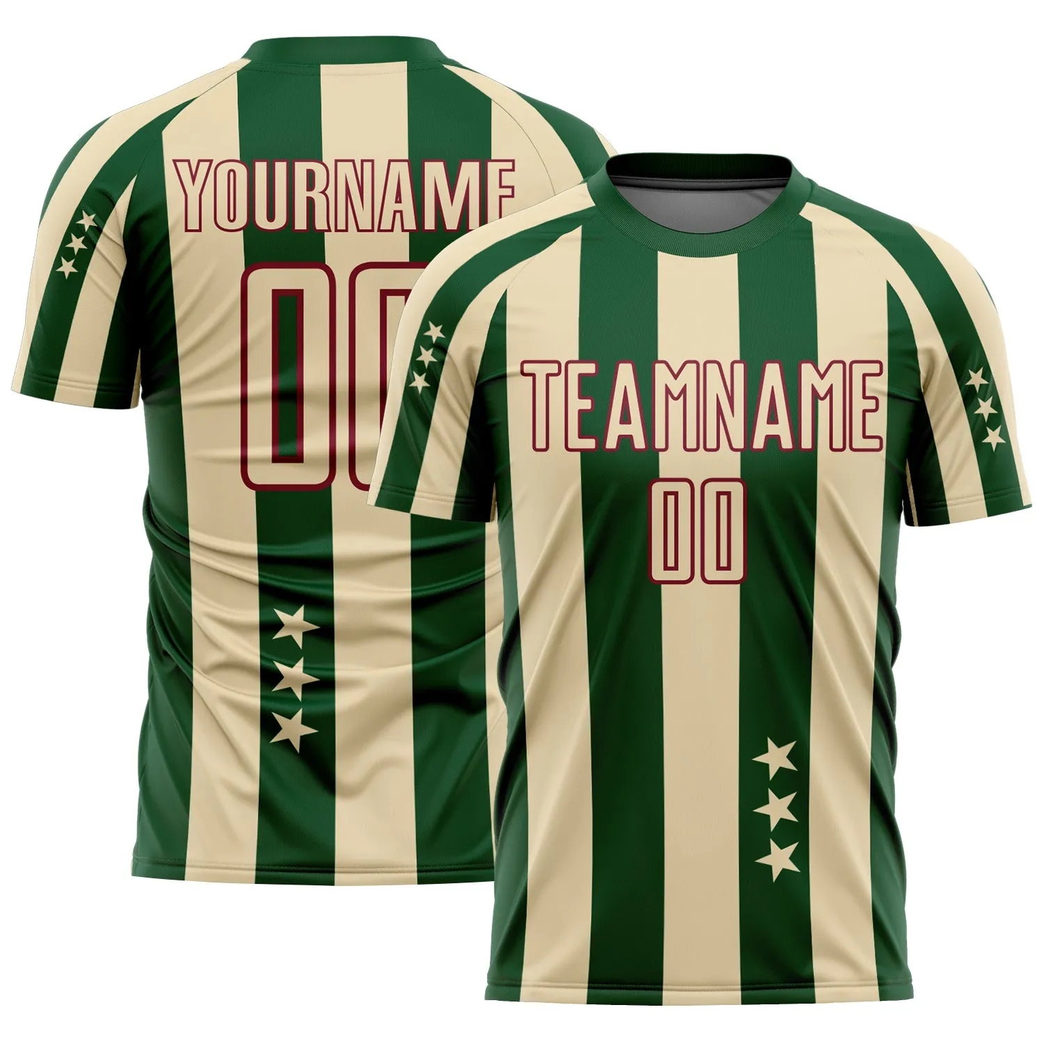 Custom City Cream Green-Crimson Stars And Squares Sublimation Soccer Uniform Jersey