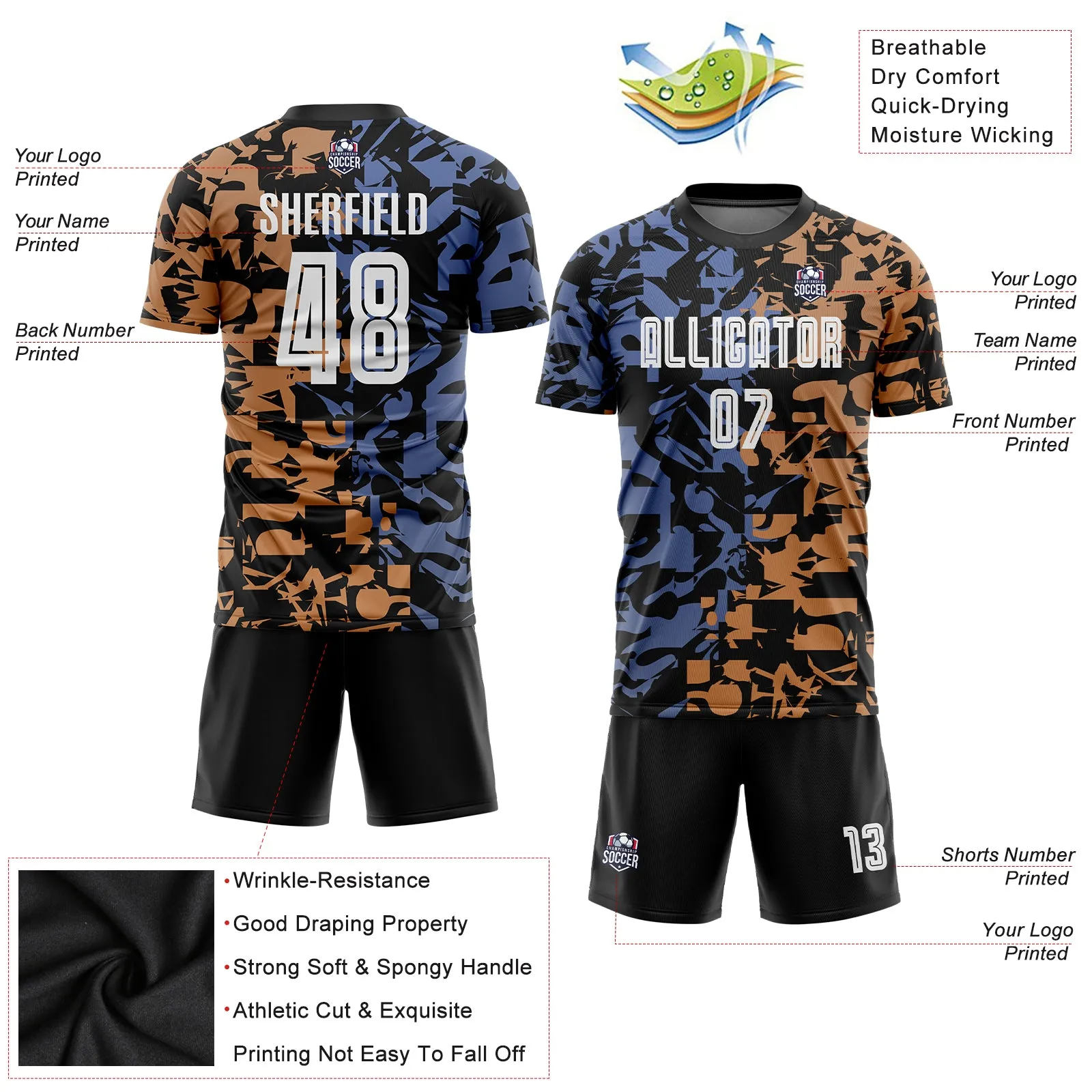 Custom Figure White-Black Third Sublimation Soccer Uniform Jersey