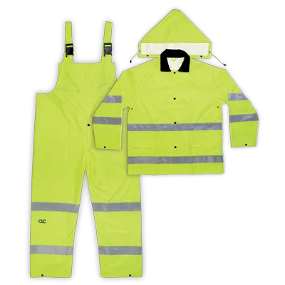 Custom Leathercraft 3 Piece Hi-Viz® Ansi Class 3 Polyester Rain Suit XL