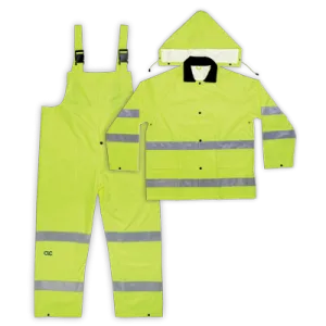 Custom Leathercraft 3 Piece Hi-Viz® Ansi Class 3 Polyester Rain Suit XL