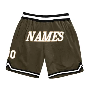 Custom Olive White-Black Authentic Throwback Salute To Service Basketball Shorts