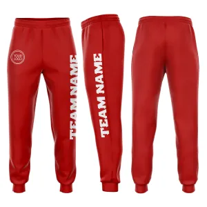 Custom Red White Fleece Jogger Sweatpants