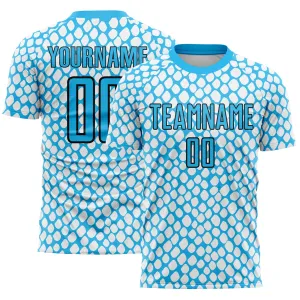 Custom Sky Blue Black-White Snake Skin Sublimation Soccer Uniform Jersey