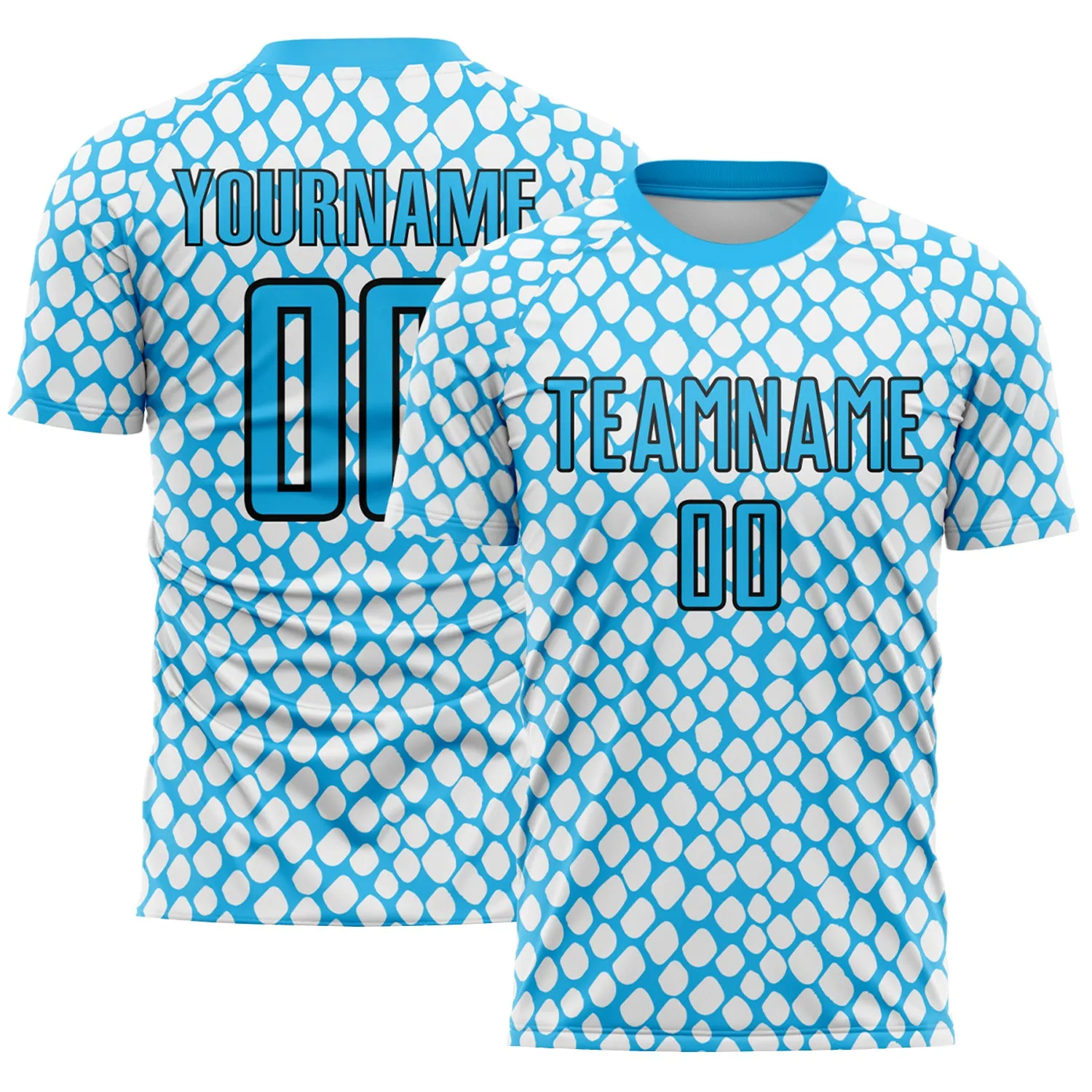 Custom Sky Blue Black-White Snake Skin Sublimation Soccer Uniform Jersey