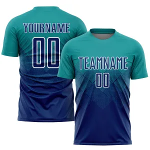 Custom Teal US Navy Blue-White Sublimation Soccer Uniform Jersey