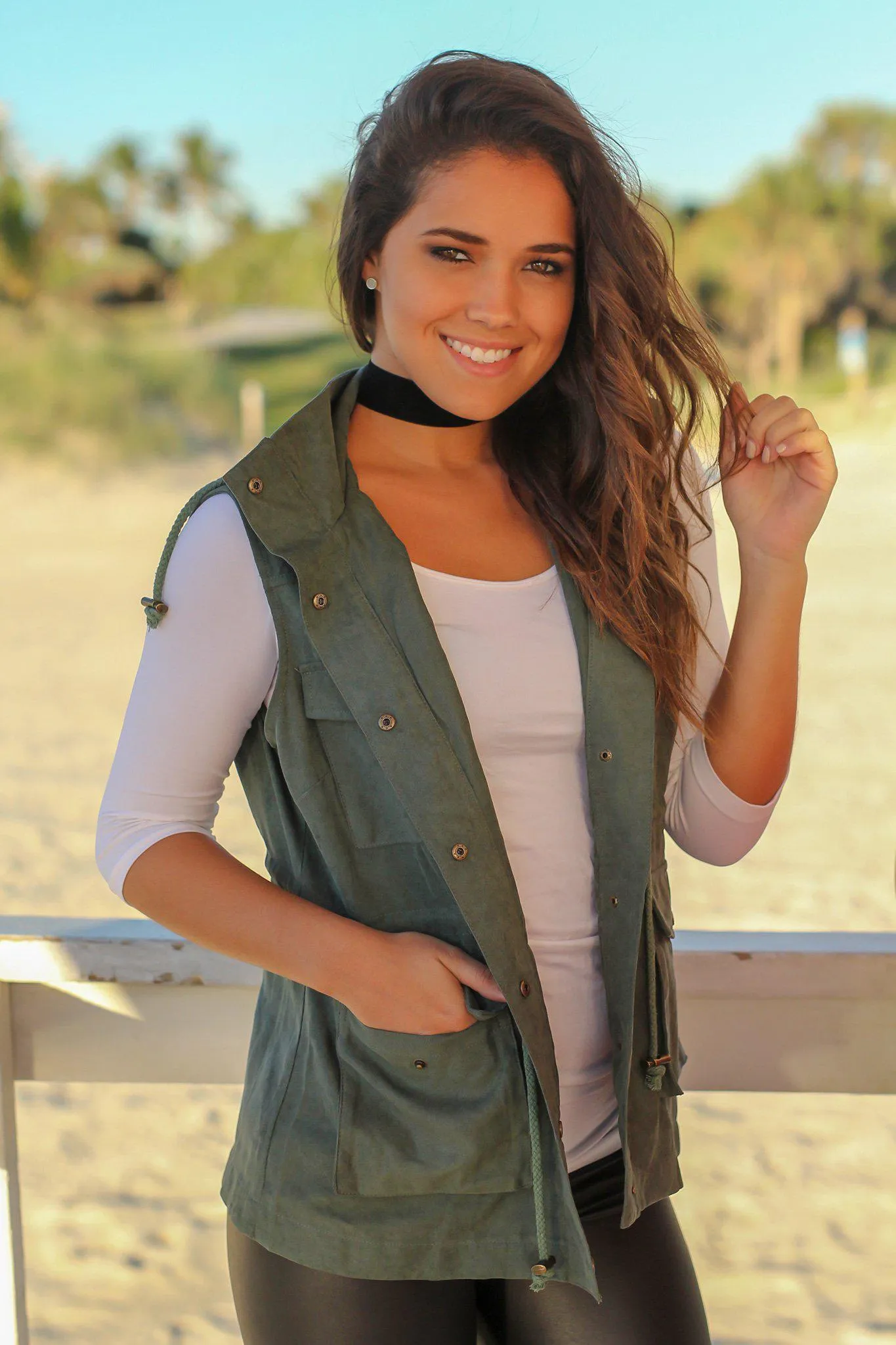 Dark Green Vest with Hood