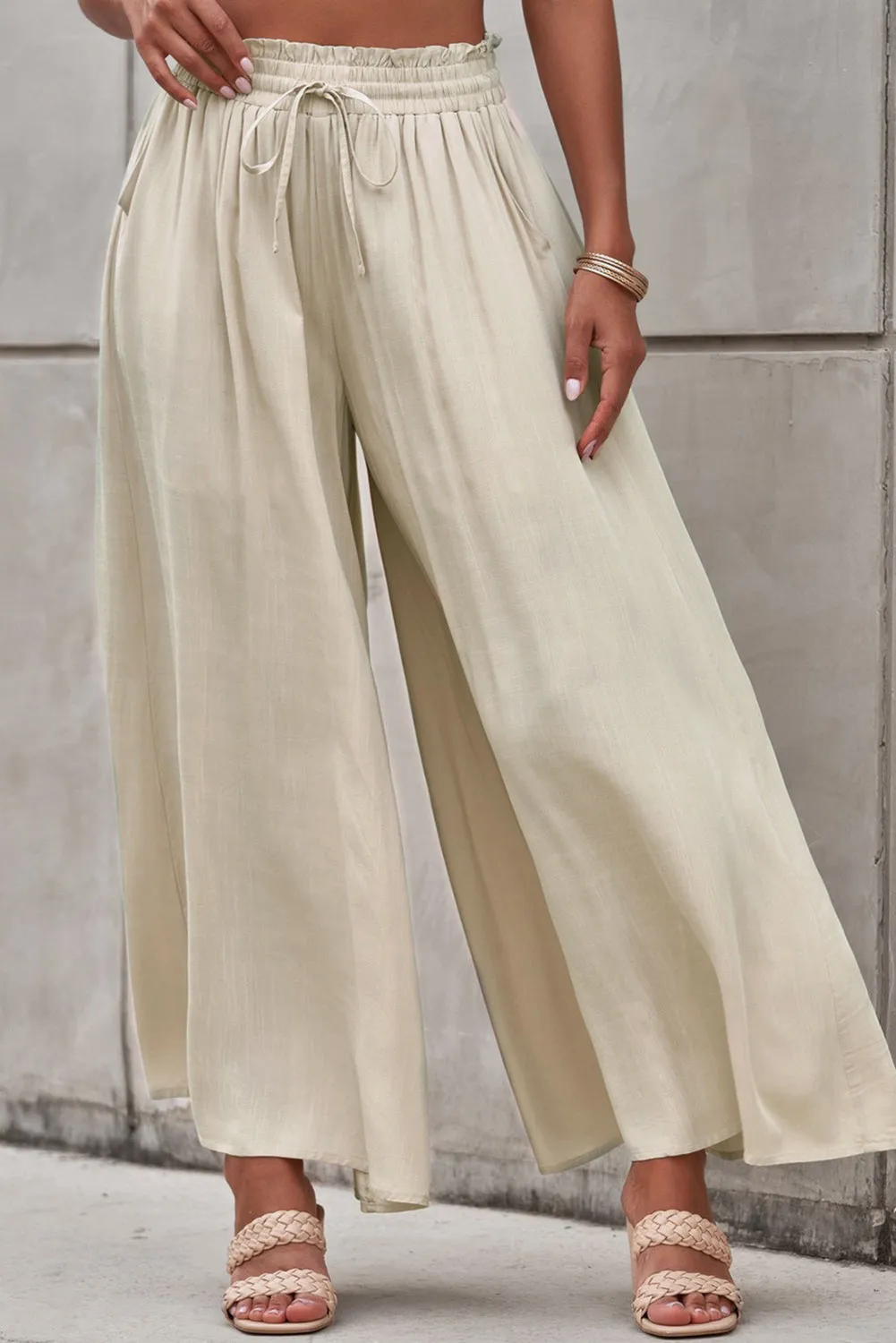 Drawstring Waist Wide Leg Pants