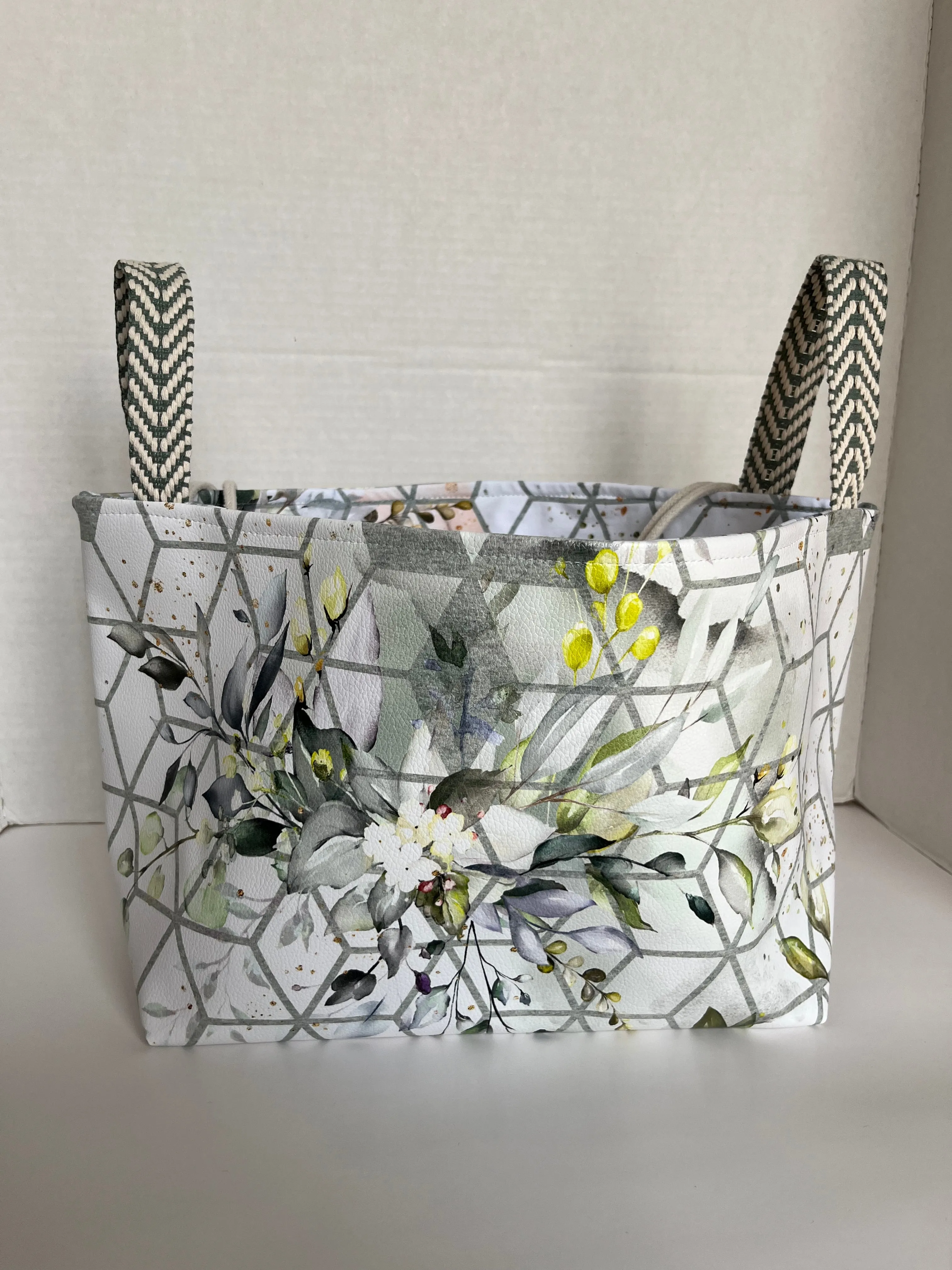 Floral Geos Vinyl Storage Bucket, Project Bag