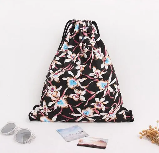 Floral Printed Harajuku Drawstring Bag