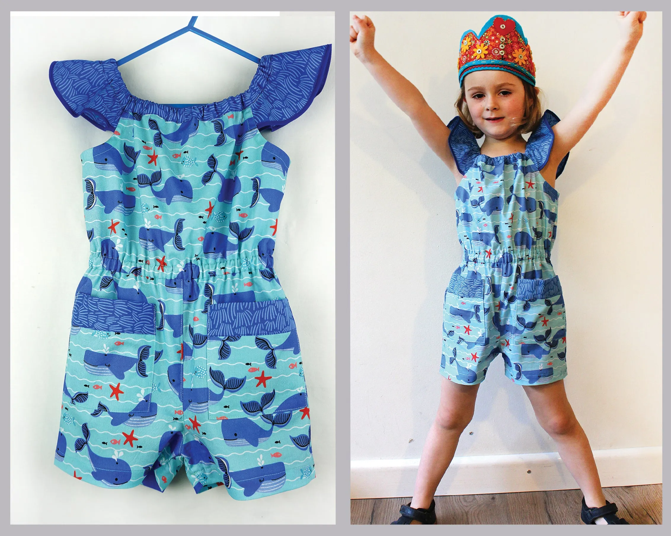 Flutter sleeve girls dress & romper sewing pattern Peachy Dress & Playsuit sizes 2-14 years