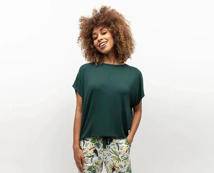 Gabrielle Toucan Print Jersey Modal Slouch Shorty PJ Set Green