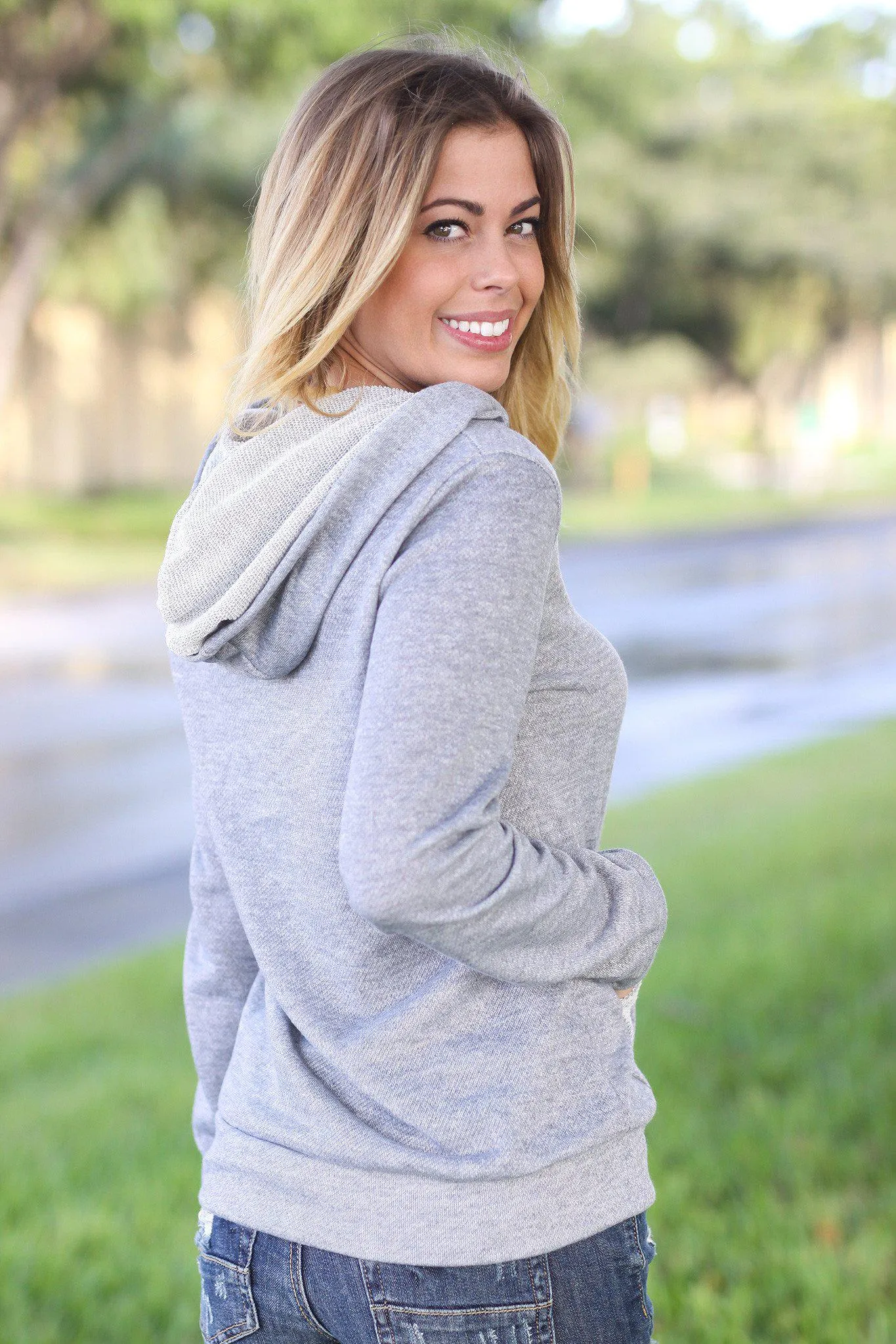 Gray Hoodie with Buttons