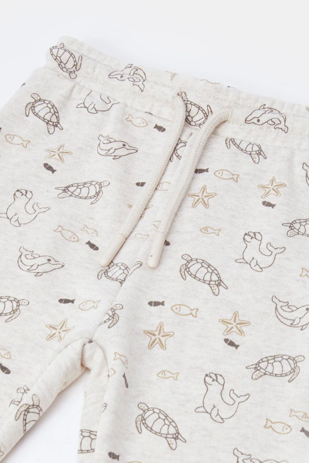 Infant Boys Beige Turtle Print Active Pants