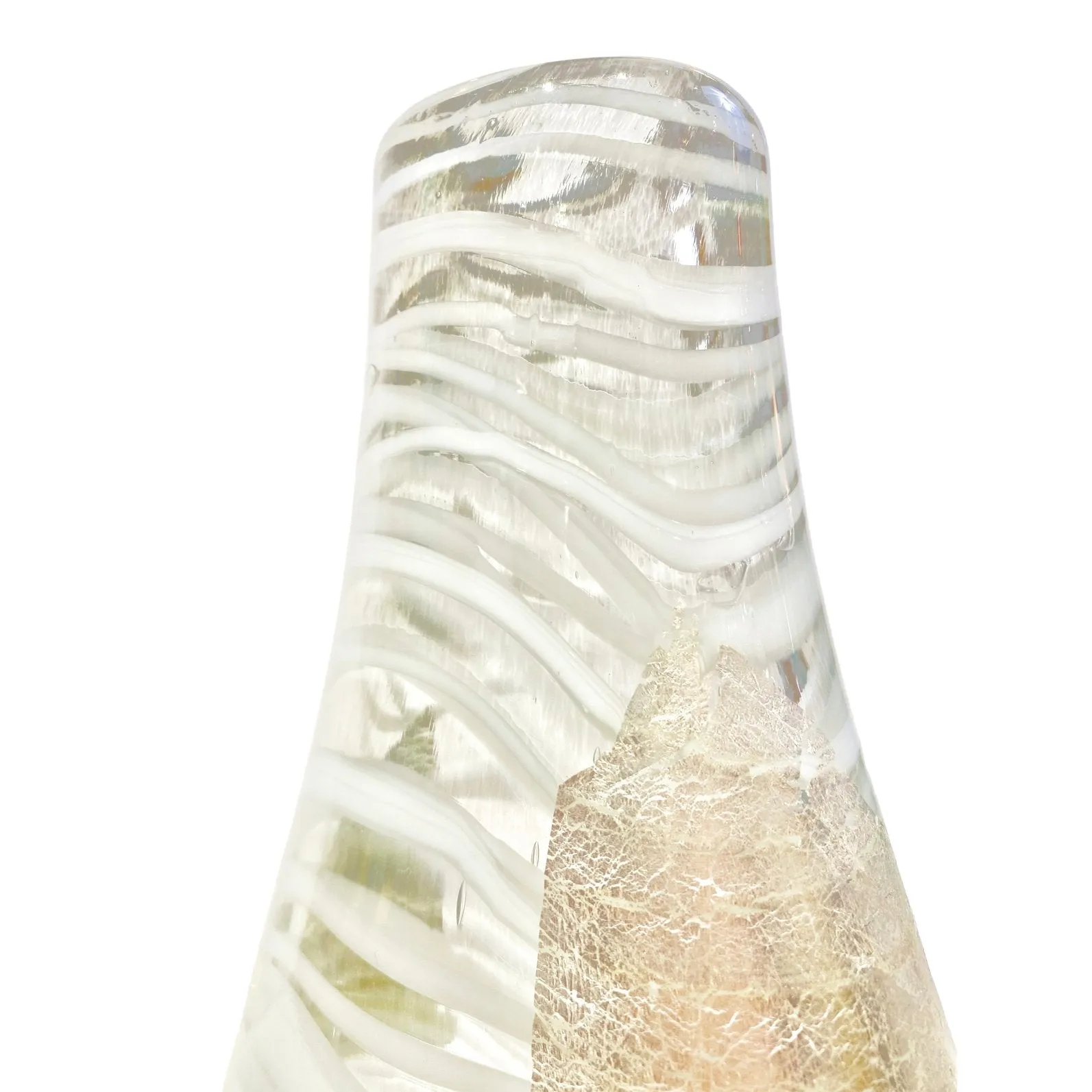 Italian Art Deco Style Silver Leaf White Clear Murano Glass Sculpture Vase