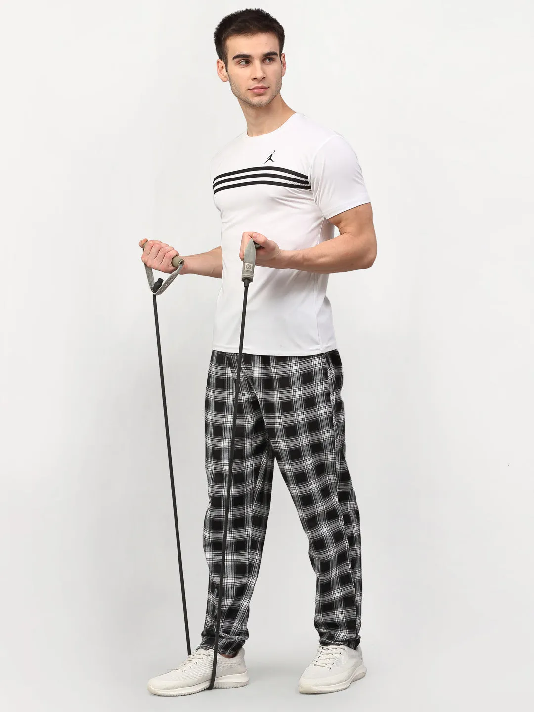 Jashvi Men's Black Cotton Checked Track Pants