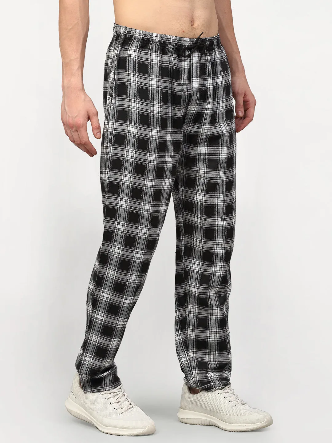 Jashvi Men's Black Cotton Checked Track Pants