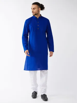 Jashvi Men's Blue Cotton Linen Blend Kurta and Pyjama Set