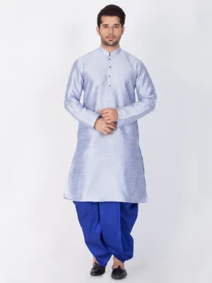 Jashvi Men's Light Blue Cotton Silk Blend Kurta and Dhoti Pant Set