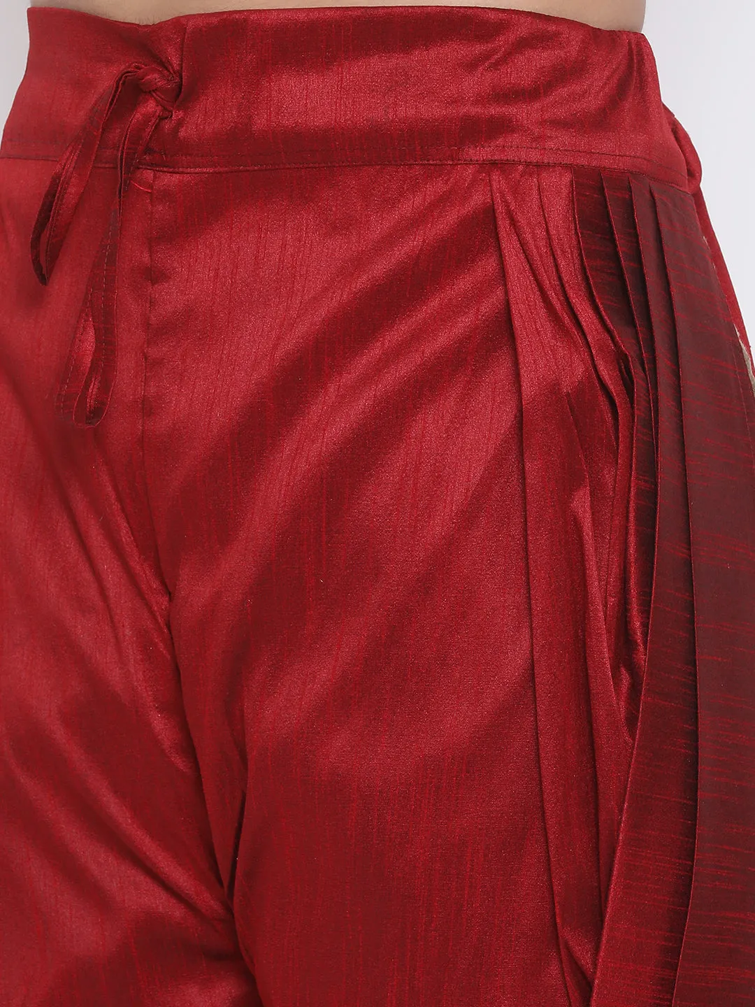 Jashvi Men's Maroon Silk Blend Dhoti Pant