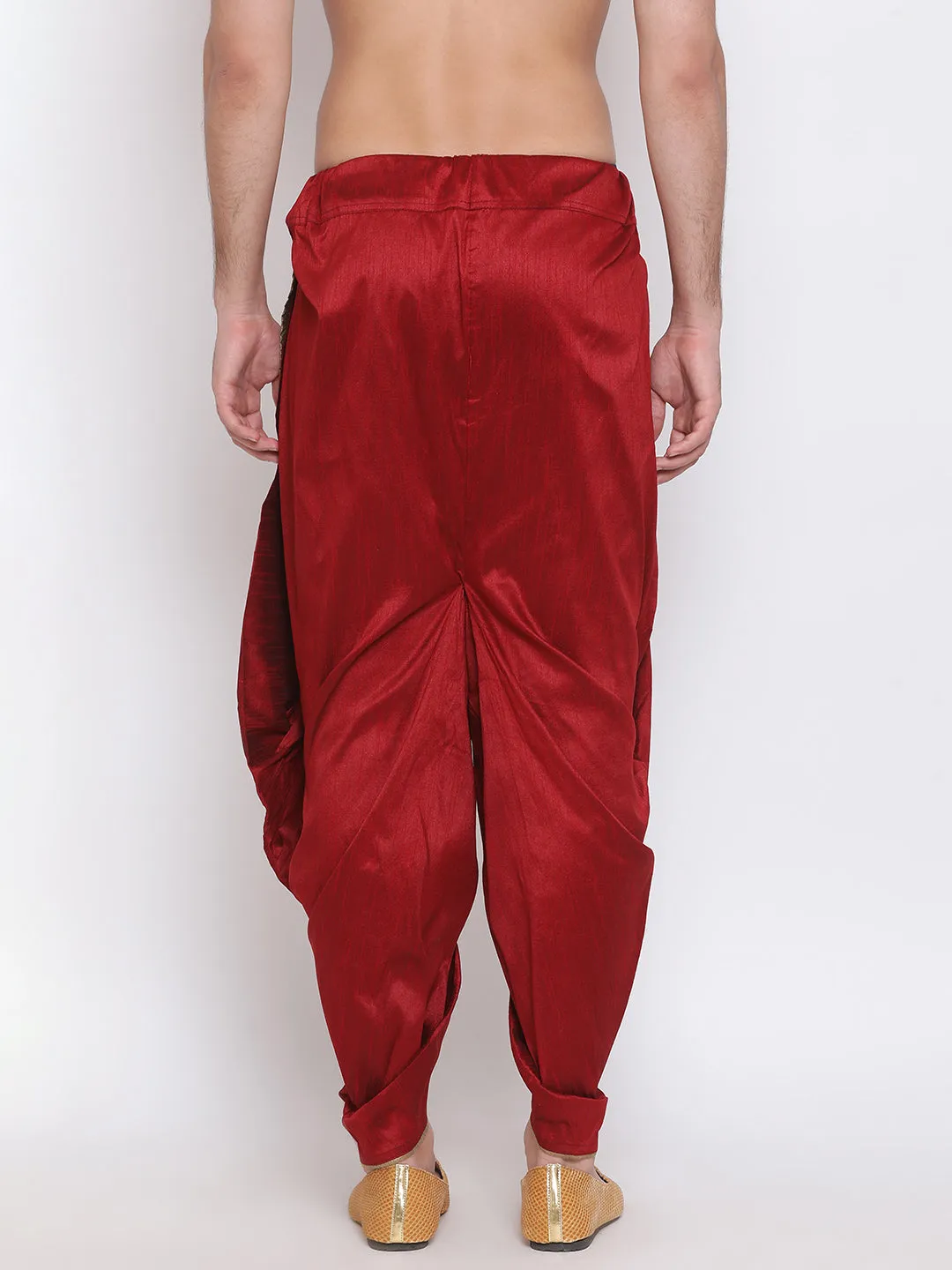 Jashvi Men's Maroon Silk Blend Dhoti Pant