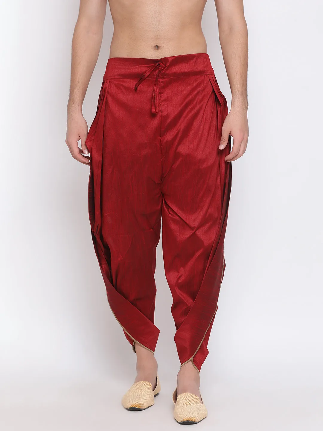 Jashvi Men's Maroon Silk Blend Dhoti Pant