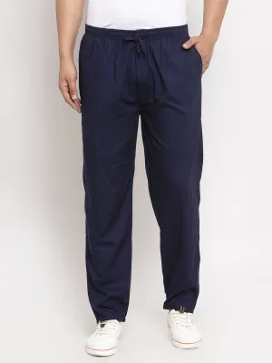 Jashvi Men's Navy Blue Solid Cotton Track Pants