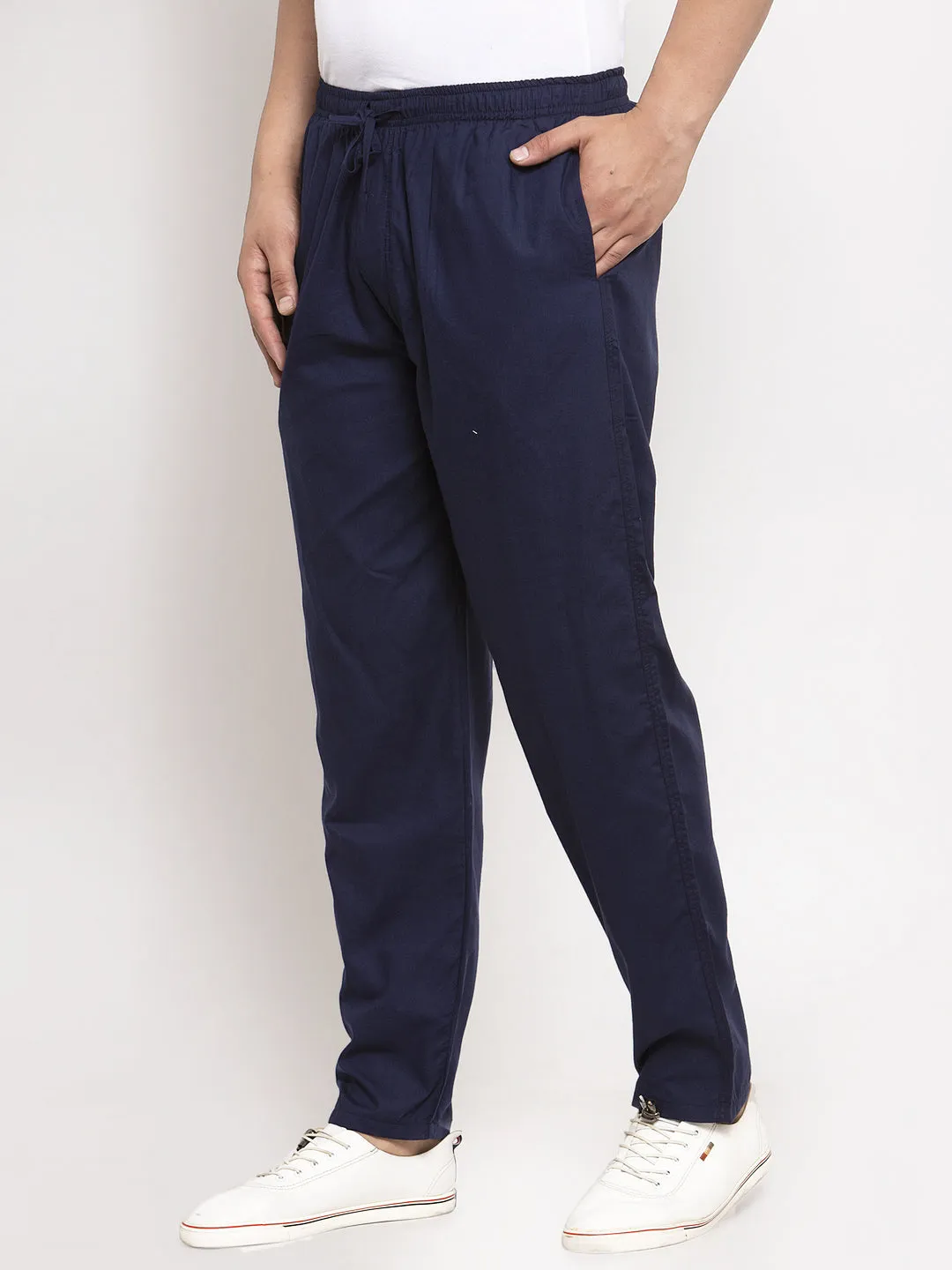 Jashvi Men's Navy Blue Solid Cotton Track Pants