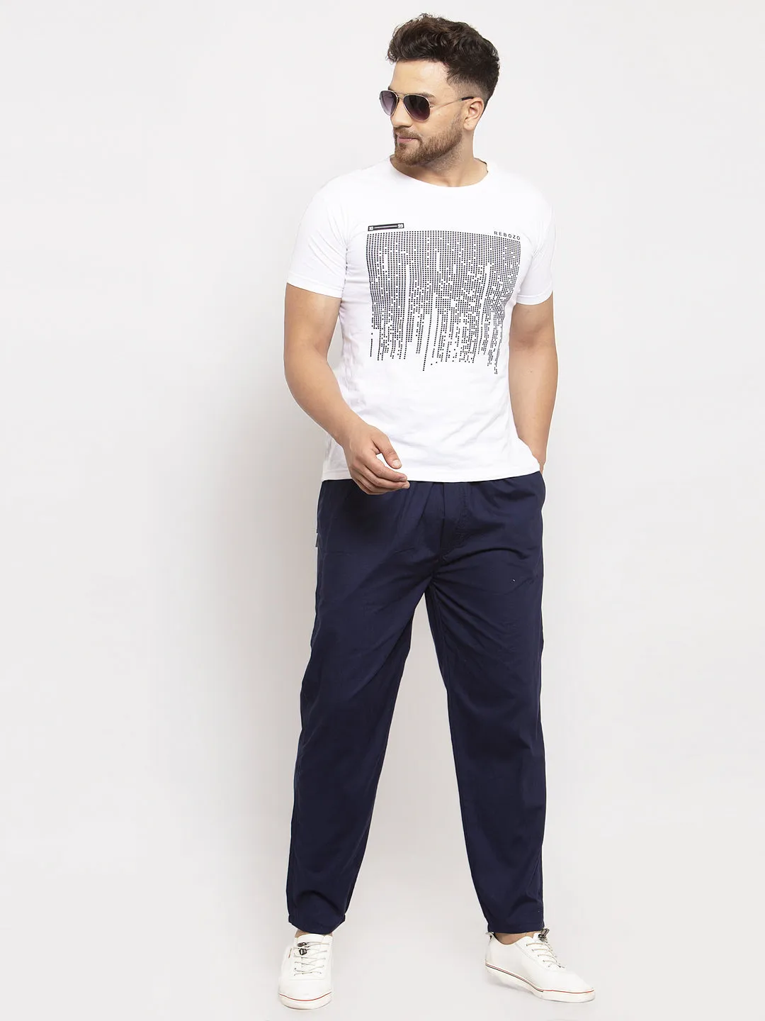 Jashvi Men's Navy Blue Solid Cotton Track Pants