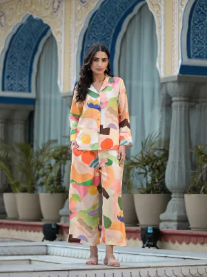 Jashvi Peach Multi Floral Printed Muslin Co-ord Set