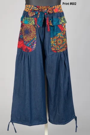 KaraChic 7779PD Authentic African Print and Denim Cargo Drawstring Pant