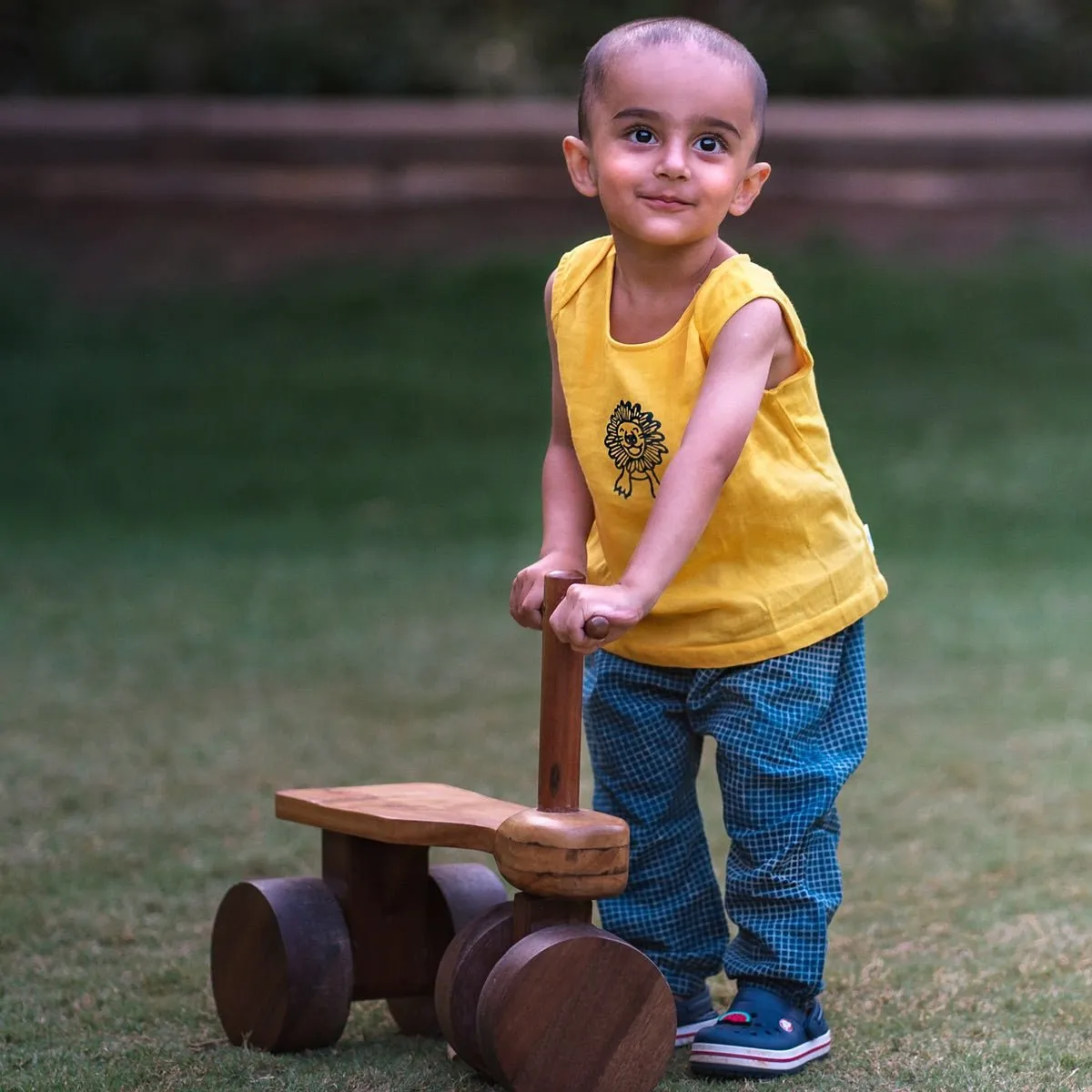 Kids Unisex Organic Cotton Zoo Yellow Jhabla with Indigo Pants