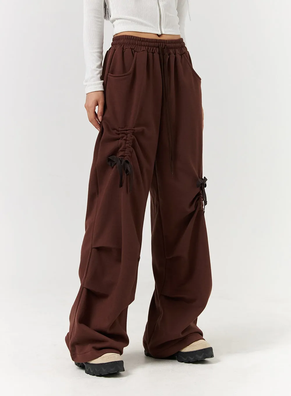 Knotted Solid High Waist Wide Leg Trousers CD322