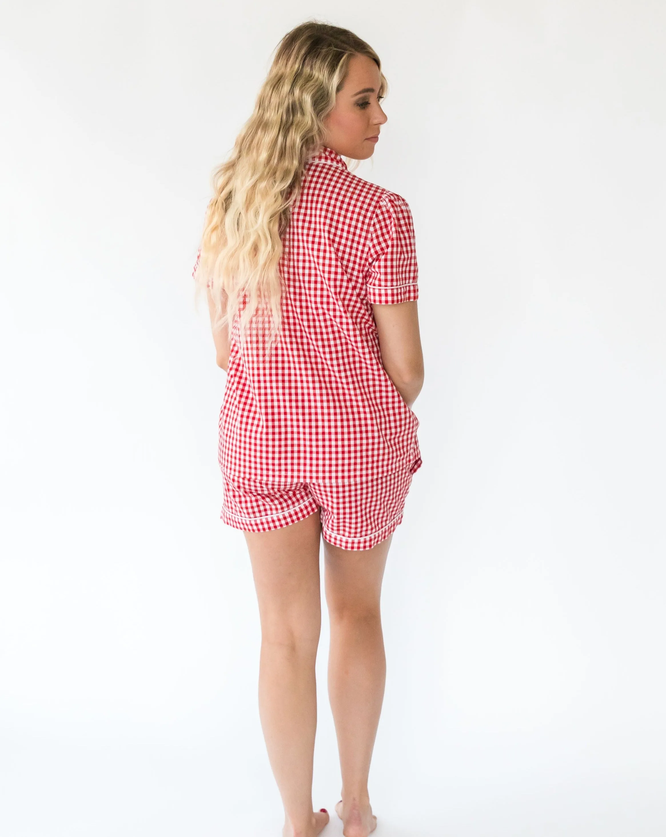 Lilly Red Gingham Women's Short Sleeve Shirt & Shorts Set